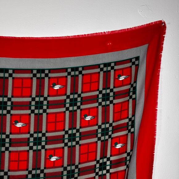 Vintage JP Collections Plaid Duck Scarf Red Green Polyester 45" Square AS IS - Picture 13 of 16